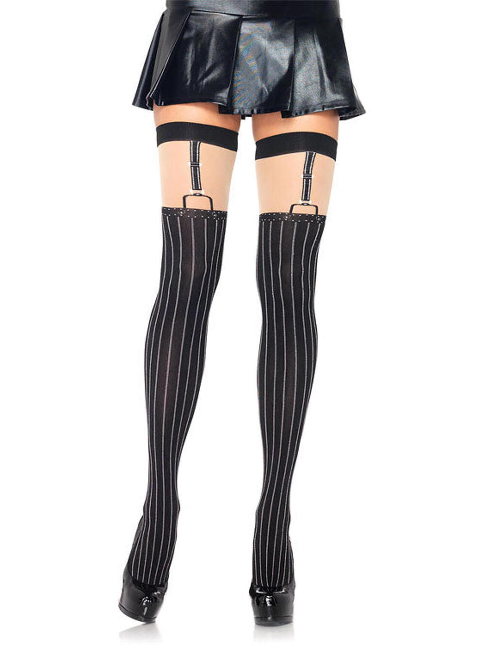 LEG AVENUE Spandex Opaque Pinstripe Suspender Thigh Highs